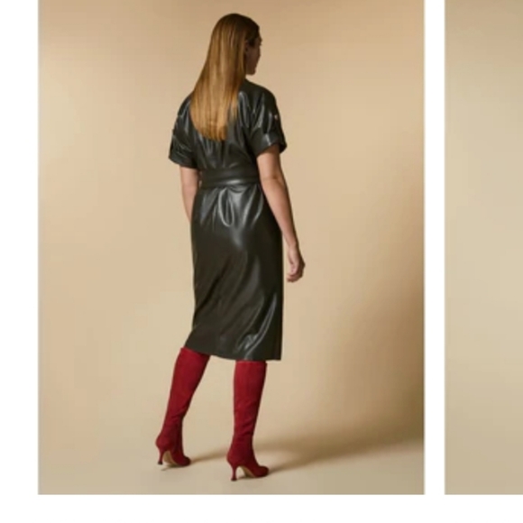 MARINA RINALDI BLACK LAMBSKIN LEATHER WRAP DRESS SZ 18 - Picture 2 of 6